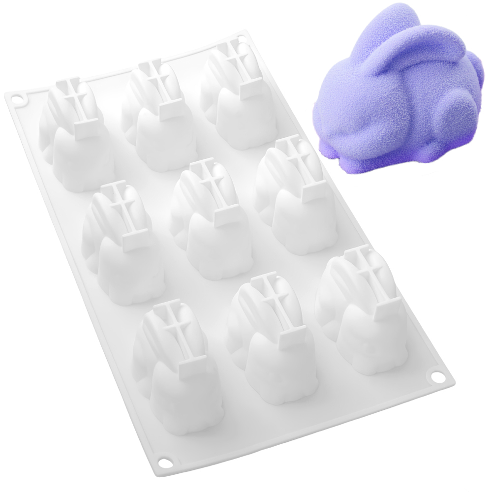 9-Cell Squatting Long Eared Ra - Bunny Cake Mold 评论和价格